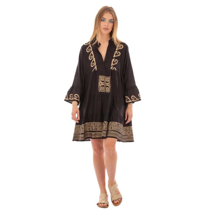 Platinum Φόρεμα - Καφτάνι Μαύρο Με Χρυσά Σχέδια Γυναικείο Κοντό Και Τρουακάρ All Day Free Size - 12489