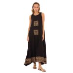 Platinum Φόρεμα Μαύρο Γυναικείο Με Χρυσό Σχέδιο Εβαζέ Αμάνικο Αρχαιοελληνικό All Day Free Size - 12491-BC