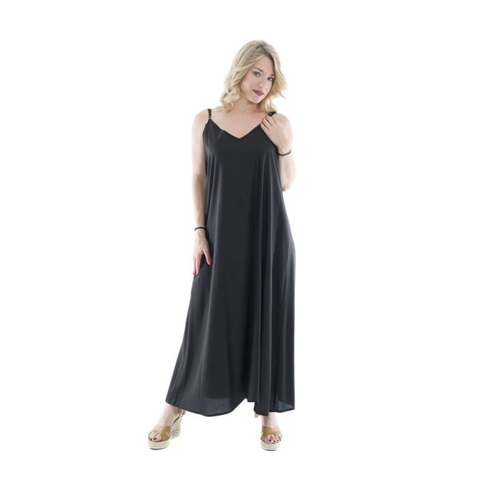 Platinum Φόρεμα Μαύρο Γυναικείο Midi Tιραντέ Eξώπλατο Αέρινο All Day Free Size - 22117-BC - Image 3