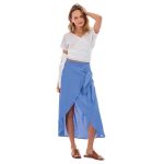 Platinum Φούστα Γαλάζια Γυναικεία Καλοκαιρινή Midi Στενή Γραμμή Με Σκίσιμο All Day - 22306-AG