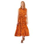 Platinum Φόρεμα Κεραμιδί Floral Γυναικείο Σεμιζιέ Μακρύ Klos Με Κουμπιά All Day - RA-22410