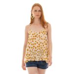 Platinum Μπλούζα Tιραντέ Μπεζ Με Πουά Ώχρα Γυναικεία Εβαζέ Με Βολάν Free Size - 22421