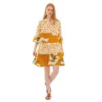 Platinum Φόρεμα Μπεζ Με Πουά Ώχρα & Tropical Σχέδια Γυναικεία Κοντό Free Size - 22426-FS - Image 4