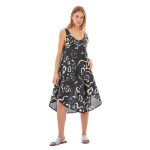 Platinum Φόρεμα - Καφτάνι Μαύρο Γυναικείο Midi Με Λευκό Σχέδιο Umbrella All Day Free Size - 22433