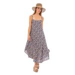 Platinum Φόρεμα Μπλε Με Μπεζ Γυναικείο Boho Σχέδιο Μidi Τιραντέ Ασύμμετρο Free Size - 32421 - Image 4