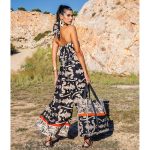 Platinum Παντελόνα Καμπούκι Μαύρη Με Μπεζ Γυναικεία Boho All Day Free Size - 423155-N - Image 2