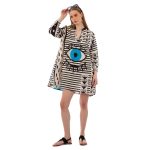 Platinum Καφτάνι - Πουκαμίσα Ασπρόμαυρο Γυναικείο Κοντό Εβαζέ Με Σχέδιο Μάτι Στόχος Free Size - 42401