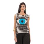 Platinum Μπλούζα Ασπρόμαυρη Γυναικεία Με Σχέδιο Μάτι Στόχος Αμάνικη Eβαζέ All Day - 42405
