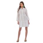 Platinum Φόρεμα Λευκό Γυναικείο Κοντό Κιπούρ Σεμιζιέ Τρουακαρ Flair Με Κουμπιά All Day Free Size - 424150-W