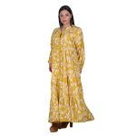 Platinum Φόρεμα Μουσταρδί Με Λευκά Floral Γυναικείο Κοντομάνικο Με Κουμπιά Μακρύ All Day Free Size - 42422-FS - Image 2