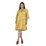 Platinum Καφτάνι - Φόρεμα  Μουσταρδί Με Λευκά Εμπριμέ Γυναικείο Εβαζέ Κοντό Με Τρουακάρ - 42426-MR