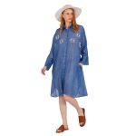 Platinum Καφτάνι - Πουκαμίσο Μπλε Γυναικείο Με Κουμπιά & Κεντητά Σχέδια Free Size - KU-52409-BL