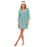 Platinum Καφτάνι - Τουνίκ Aqua Γυναικείο Πλεκτό Κοντό Βαμβακερό Με Δαντέλα Free Size - 52427-AQ