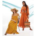 Platinum Φόρεμα Ώχρα Γυναικείο Vintage Ρομαντικό Μακρύ Χυτό Με Σχέδιο Στο Μπούστο Free Size - 62403 - Image 5