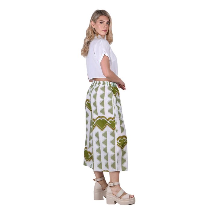 Platinum Παντελόνα Λαδί – Λευκό Με Boho Σχέδια Γυναικείο Λινό Με Βαμβάκι Αέρινη Free Size - 82407 - Image 3