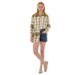 Platinum Πουκάμισο Λαδί – Λευκό Με Boho Σχέδια Γυναικείο Τρουακάρ Λινό Με Βαμβάκι Free Size – 82408 - Image 2