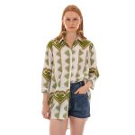 Platinum Πουκάμισο Λαδί – Λευκό Με Boho Σχέδια Γυναικείο Τρουακάρ Λινό Με Βαμβάκι Free Size – 82408