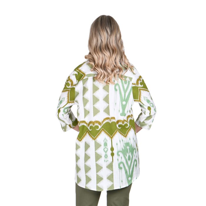 Platinum Πουκάμισο Λαδί – Λευκό Με Boho Σχέδια Γυναικείο Τρουακάρ Λινό Με Βαμβάκι Free Size – 82408-FS - Image 3