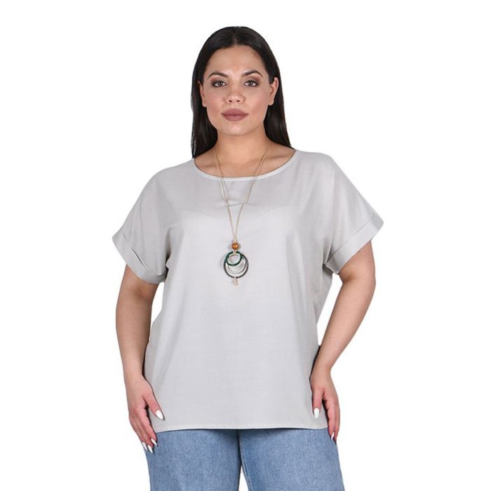 Platinum Μπλούζα Γκρι Του Πάγου Γυναικεία Κοντομάνικη Ζαπονέ All Day Free Size - 9349-ZFS