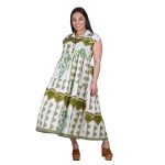 Platinum Φόρεμα Λαδί - Λευκό Με Σχέδια Boho Γυναικείο Σεμιζιέ Αμάνικο Μακρύ Λινό Με Βαμβάκι All Day - KR-82413 - Image 4