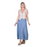 Platinum Φούστα Γαλάζια Γυναικεία Μακρυά Λινή Εβαζέ Σε Άλφα Γραμμή Και Λάστιχο Casual All Day Free Size - LN-111-GA - Image 2