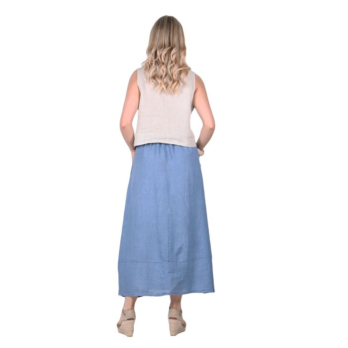 Platinum Φούστα Γαλάζια Γυναικεία Μακρυά Λινή Εβαζέ Σε Άλφα Γραμμή Και Λάστιχο Casual All Day Free Size - LN-111-GA - Image 3