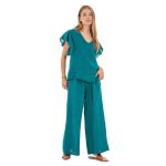 Platinum Μπλούζα Πετρόλ Γυναικεία Λινή Κοντομάνικη Με Μανίκια Βολάν All Day Free Size - LN-112 - Image 2