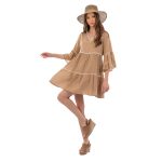 Platinum Φόρεμα Μόκα Γυναικείο Κοντό Κlos Ρομαντικό Girly Σε άλφα Γραμμή All Day Free Size - SAR-62118-MO