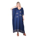 Platinum Καφτάνι Μπλε Γυναικείο Maxi Με Αρχαιοελληνικά Ψάρια & Σύμβολα Free Size -124118-BL