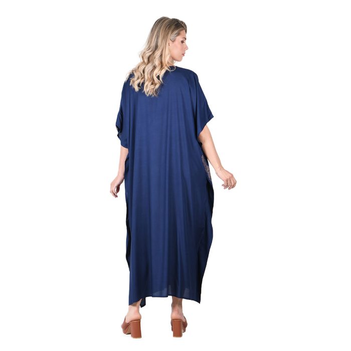 Platinum Καφτάνι Μπλε Γυναικείο Maxi Με Αρχαιοελληνικά Ψάρια & Σύμβολα Free Size -124118-BL - Image 3