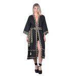 Platinum Κιμονό Μαύρο Γυναικείο Με Κεντητά Χρυσά Αρχαιοελληνικά Σχέδια All Day Free Size - 124131-BC