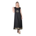 Platinum Φόρεμα Μαύρο Με Χρυσά Κεντητά Σχέδια Γυναικείο Αμάνικο Μακρύ Εβαζέ All Day Free Size -124132 - Image 3