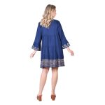 Platinum Φόρεμα - Καφτάνι Μπλε Με Χρυσά Σχέδια Γυναικείο Κοντό Και Τρουακάρ Free Size - 12489-BL - Image 3