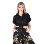 Platinum Πουκάμισο Μαύρο Γυναικείο Κοντό Με Δέσιμο Κοντομάνικο Casual - 22302-BC