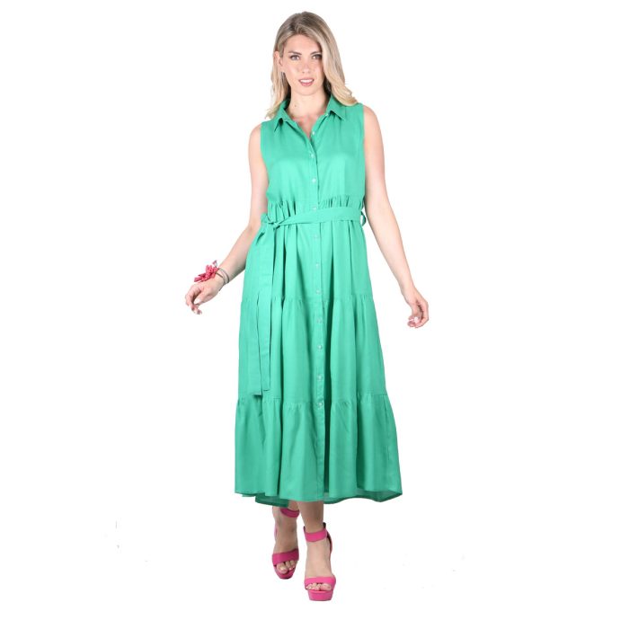 Platinum Φόρεμα Aqua Γυναικείο Σεμιζιέ Αμάνικο Με Κουμπιά Klos Μακρύ All Day - 22441-AQ - Image 4