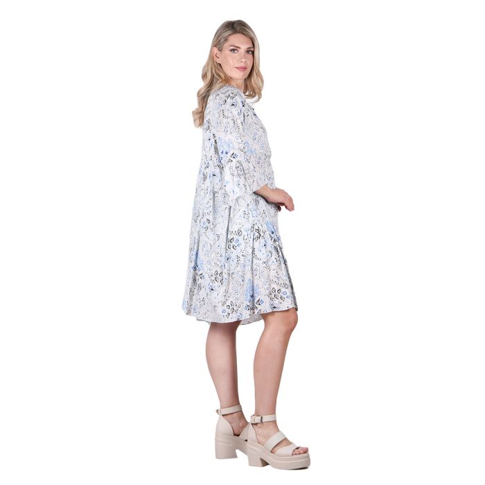 Platinum Καφτάνι - Φόρεμα Γαλάζιο Με Εμπριμέ Γυναικείο Εβαζέ Κοντό Με Τρουακάρ Free Size - 32319-FM - Image 3