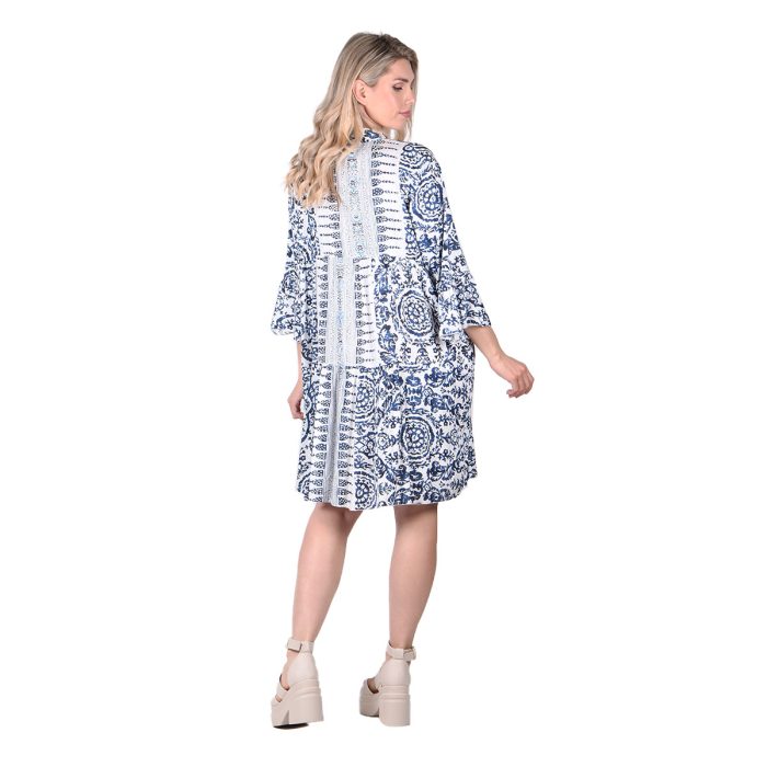 Platinum Καφτάνι - Φόρεμα Μπλε Με Σχέδια Γυναικείο Boho Εβαζέ Κοντό Με Τρουακάρ - 32319-V4 - Image 3