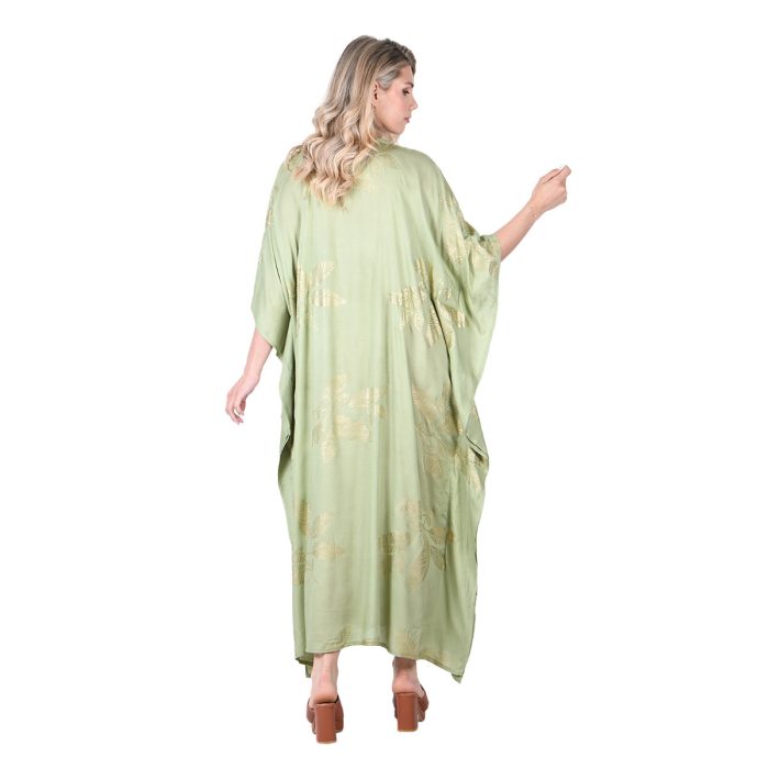 Platinum Καφτάνι - Φόρεμα Μέντα Με Χρυσά Σχέδια Γυναικείο Maxi Δροσερό Free Size - 32447-GR - Image 4