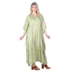 Platinum Καφτάνι - Φόρεμα Μέντα Με Χρυσά Σχέδια Γυναικείο Maxi Δροσερό Free Size - 32447-GR