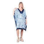 Platinum Καφτάνι Μπλε Γυναικείο Με Boho Σχέδια Summer Κοντό All Day Free Size - 42307-CP - Image 2