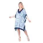 Platinum Καφτάνι Μπλε Γυναικείο Με Boho Σχέδια Summer Κοντό All Day Free Size - 42307-CP