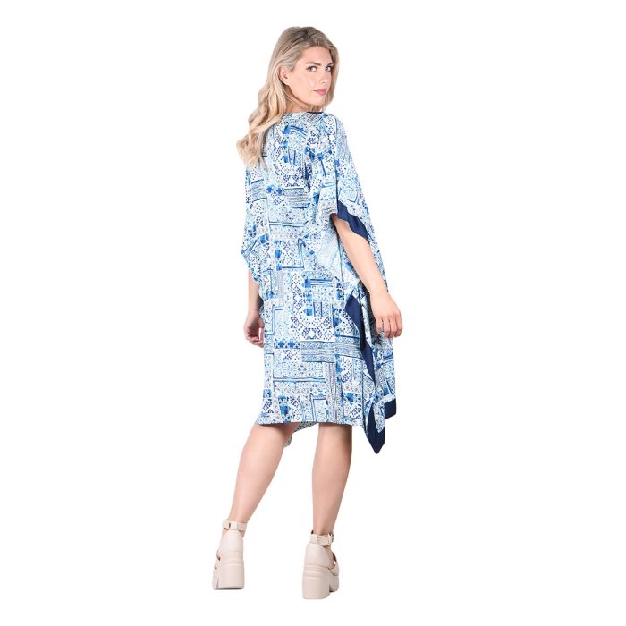 Platinum Καφτάνι Μπλε Γυναικείο Με Boho Σχέδια Summer Κοντό All Day Free Size - 42307-CP - Image 3