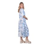 Platinum Καφτάνι - Φόρεμα Γαλάζιο Με Λευκό Γυναικείο Μακρύ Με Ντεκολτέ & Εμπριμέ All Day Free Size - 42310-DM - Image 2