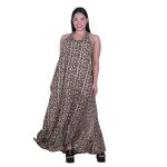 Platinum Φόρεμα Μπεζ Γυναικείο Με Μαύρα Print Μακρύ Εξώπλατο Boho Μεταξωτό All Day Free Size - 423138-C