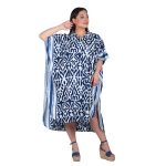 Platinum Καφτάνι - Φόρεμα Μπλε Animal Print Γυναικείο Midi Με Γιακά Και Κουμπιά All Day Free Size - 42328-B