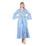 Platinum Φόρεμα Γαλάζιο - Μπεζ Με Boho Σχέδια Γυναικείο Μακρύ Βαμβακερό All Day Free Size - 424142-BL