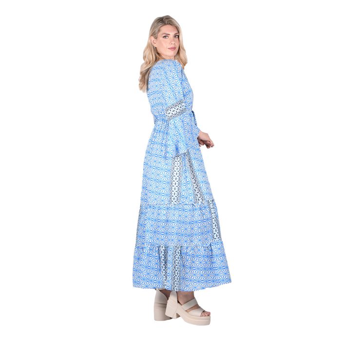 Platinum Φόρεμα Γαλάζιο - Μπεζ Με Boho Σχέδια Γυναικείο Μακρύ Βαμβακερό All Day Free Size - 424142-BL - Image 3