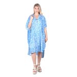 Platinum Φόρεμα - Πουκαμίσα Γαλάζιο Με Σχέδια Γυναικεία Boho Με Γιακά & Κουμπιά All Day Free Size - 42456-4A
