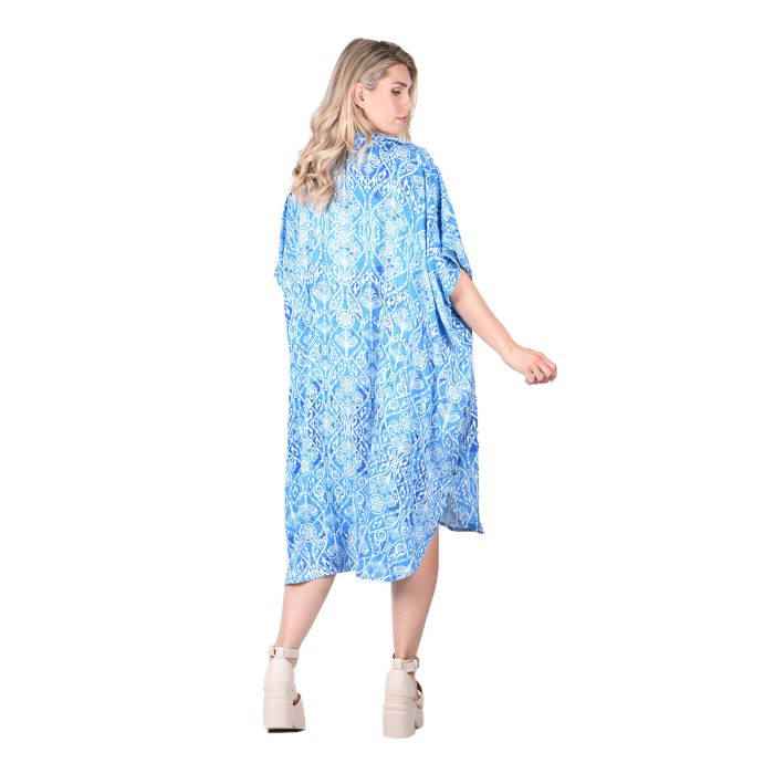 Platinum Φόρεμα - Πουκαμίσα Γαλάζιο Με Σχέδια Γυναικεία Boho Με Γιακά & Κουμπιά All Day Free Size - 42456-4A - Image 3