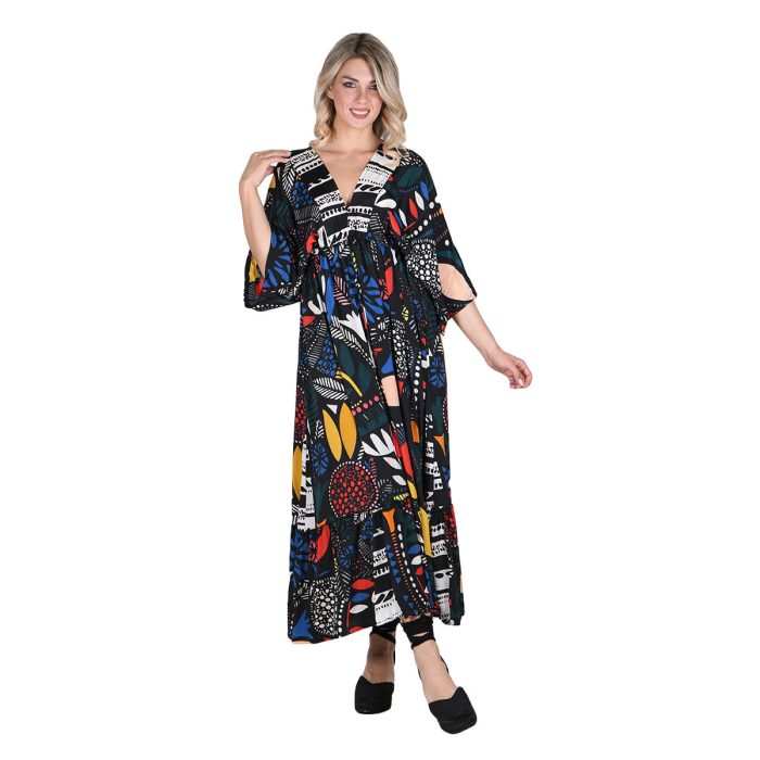 Platinum Φόρεμα Μαύρο Με Εξωτικά Σχέδια Γυναικείο Μακρύ Μεταξωτό All Day Free Size - 42495-BC - Image 3